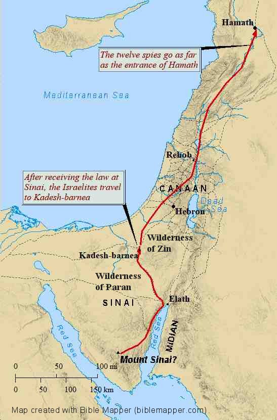 Map of the wilderness journey to Kadesh barnea