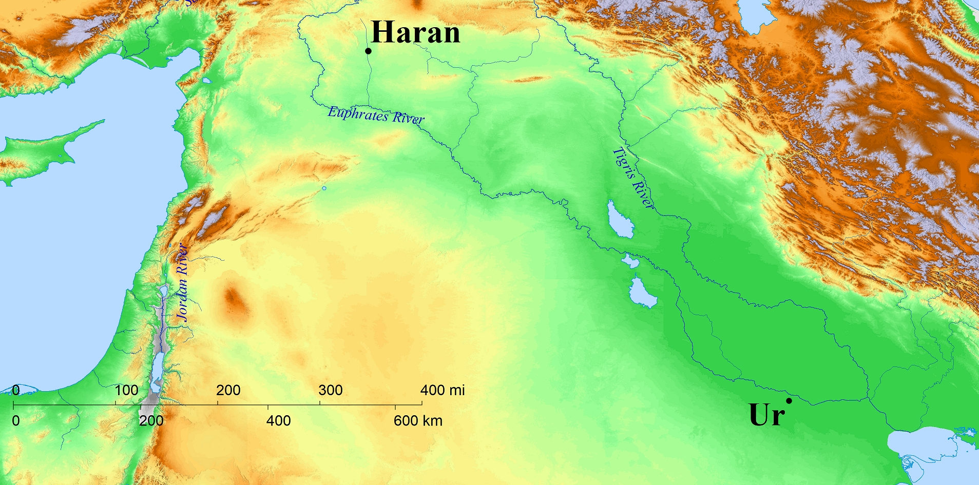 Map of Abram's travel Ur to Haran