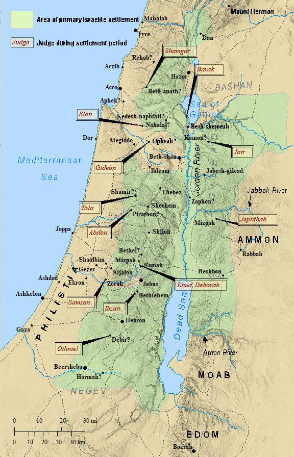 Map of Israel under the Judges