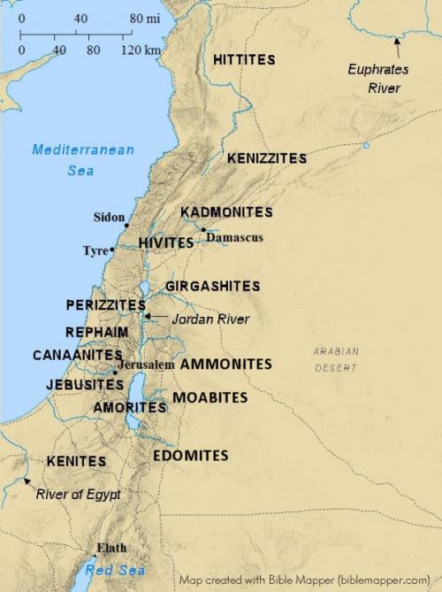 Map of nations surrounding the early Israelites