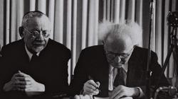 Ben-Gurion signing Declaration of the State of Israel